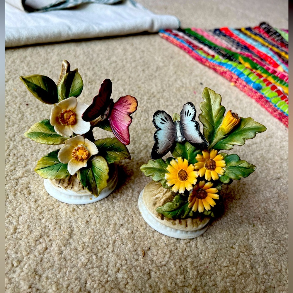 LEFTON - 2 BUTTERFLY FIGURINES (x2).  VINTAGE HAND-PAINTED CHINA